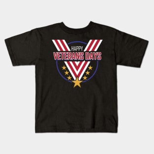 Big V Shaped Medal Ribbon Happy Veterans Day Kids T-Shirt